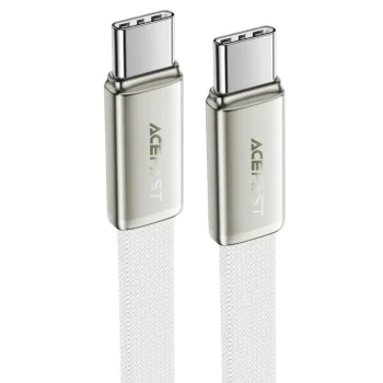 Кабел за данни Acefast (C24-03) - Type-C към Type-C, 60W, плосък дизайн, 1.2м - Бял