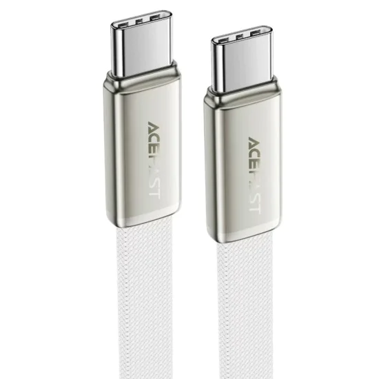 Кабел за данни Acefast (C24-03) - Type-C към Type-C, 60W, плосък дизайн, 1.2м - Бял