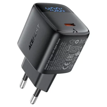 Зарядно устройство Acefast (A135) - Type-C, GaN, PD45W, LED дисплей - Черно