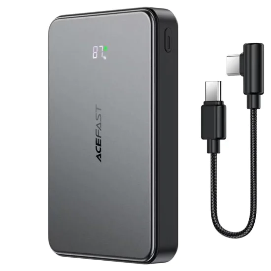 Външна батерия Acefast (M31) - MagSafe, вграден Type-C кабел, 10000mAh, 22.5W - Черна