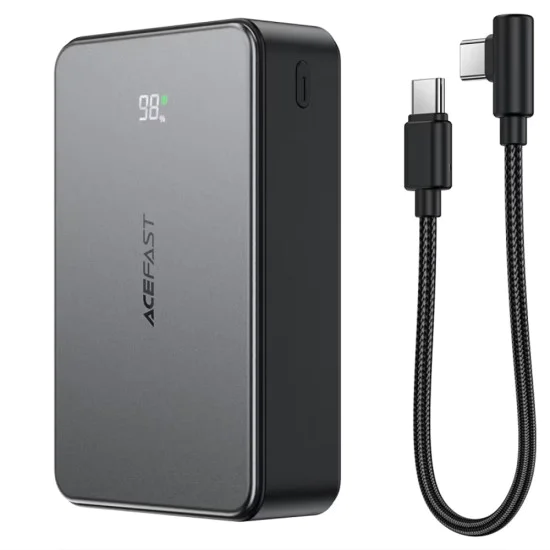 Външна батерия Acefast (M29) - вграден Type-C кабел, дисплей, 20000mAh, 22.5W - Черна