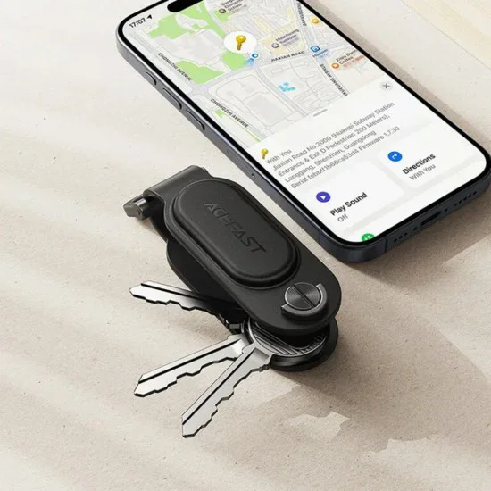 Тракер ключодържател Acefast (S4) - Apple Find My, PU кожа - Черен