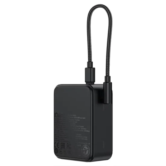 Външна батерия Acefast (M28) - вграден Type-C кабел, дисплей, 10000mAh, 22.5W - Черна