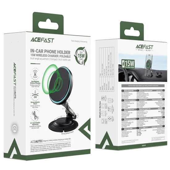 Стойка за кола с безжично зареждане Acefast (D65) - магнитна, 15W - Черна