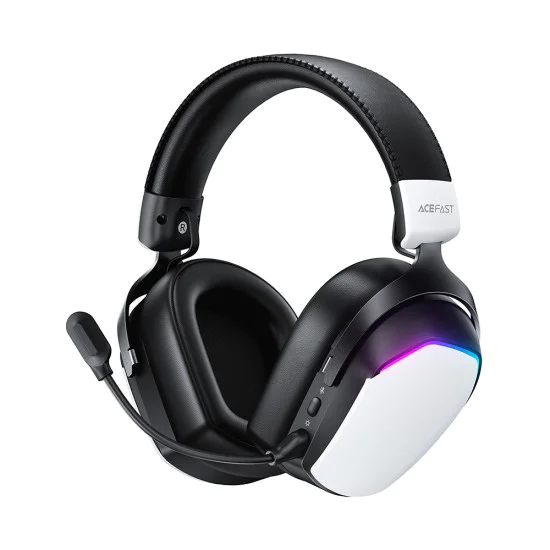 Геймърски слушалки Acefast H11 - безжични, BT5.4, 2.4G, AUX, 50mm, Low Latency, RGB, 1000mAh, USB-C - Бели