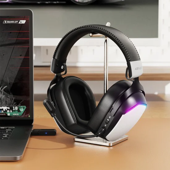 Геймърски слушалки Acefast H11 - безжични, BT5.4, 2.4G, AUX, 50mm, Low Latency, RGB, 1000mAh, USB-C - Бели