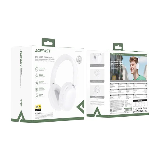 Безжични слушалки Acefast (H12) - 4-Mic Hybrid ANC, 40mm Hi-Fi, BT 5.4 - Черни