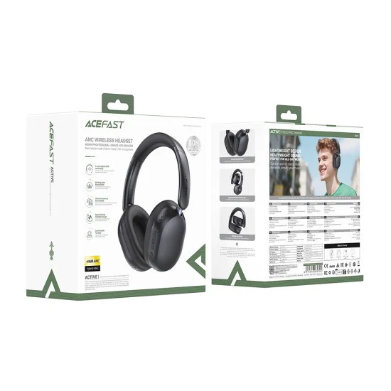 Безжични слушалки Acefast (H12) - 4-Mic Hybrid ANC, 40mm Hi-Fi, BT 5.4 - Бели