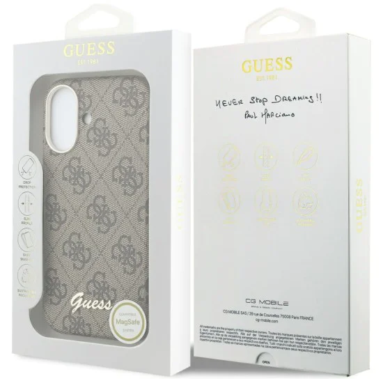 Калъф за iPhone 17 - 4G Script MagSafe - Guess - Кафяв