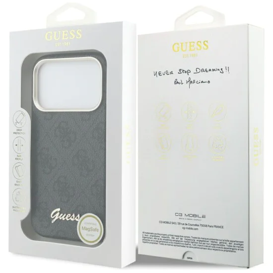 Калъф за iPhone 17 Pro - 4G Script MagSafe - Guess - Черен