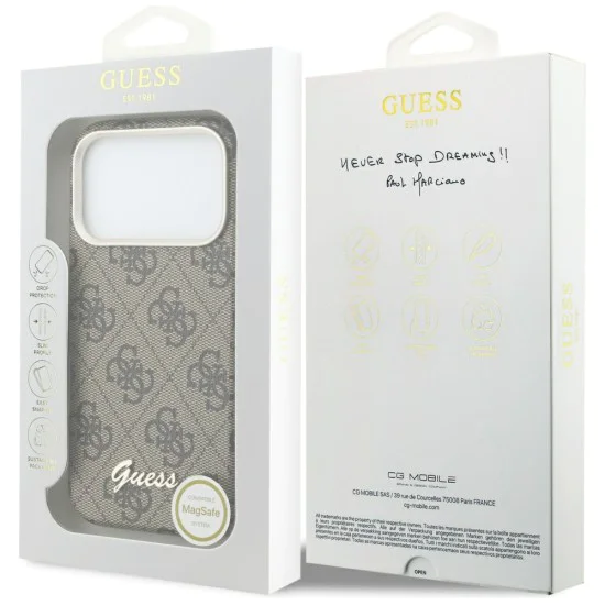 Калъф за iPhone 17 Pro - 4G Script MagSafe - Guess - Кафяв