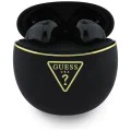 Безжични слушалки Guess Script Print - In-ear, Bluetooth, TWS, малък кръгъл дизайн - Черни