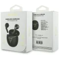 Безжични слушалки Guess Script Print - In-ear, Bluetooth, TWS, малък кръгъл дизайн - Черни