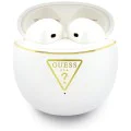 Безжични слушалки Guess Script Print - In-ear, Bluetooth, TWS, малък кръгъл дизайн - Бели