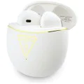 Безжични слушалки Guess Script Print - In-ear, Bluetooth, TWS, малък кръгъл дизайн - Бели
