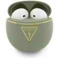 Безжични слушалки Guess Script Print - In-ear, Bluetooth, TWS, малък кръгъл дизайн - Хаки