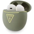 Безжични слушалки Guess Script Print - In-ear, Bluetooth, TWS, малък кръгъл дизайн - Хаки