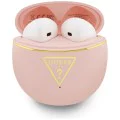 Безжични слушалки Guess Script Print - In-ear, Bluetooth, TWS, малък кръгъл дизайн - Розови