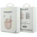 Безжични слушалки Guess Script Print - In-ear, Bluetooth, TWS, малък кръгъл дизайн - Розови