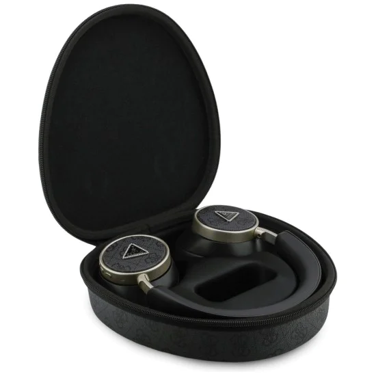 Безжични слушалки Guess 4G Triangle Logo - Bluetooth, ENC Technology, Over-ear, еко кожа - Черни