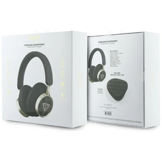 Безжични слушалки Guess 4G Triangle Logo - Bluetooth, ENC Technology, Over-ear, еко кожа - Черни