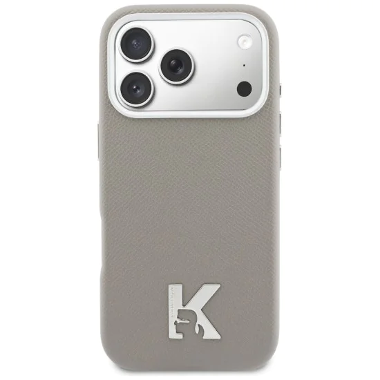 Калъф за iPhone 17 Pro - Hardcase Leather MagSafe с K Head Logo - Karl Lagerfeld - Сив