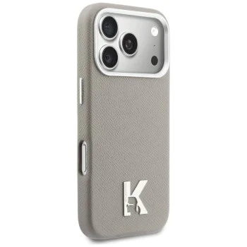 Калъф за iPhone 17 Pro - Hardcase Leather MagSafe с K Head Logo - Karl Lagerfeld - Сив