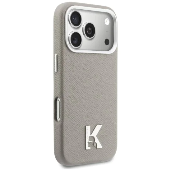 Калъф за iPhone 17 Pro - Hardcase Leather MagSafe с K Head Logo - Karl Lagerfeld - Сив