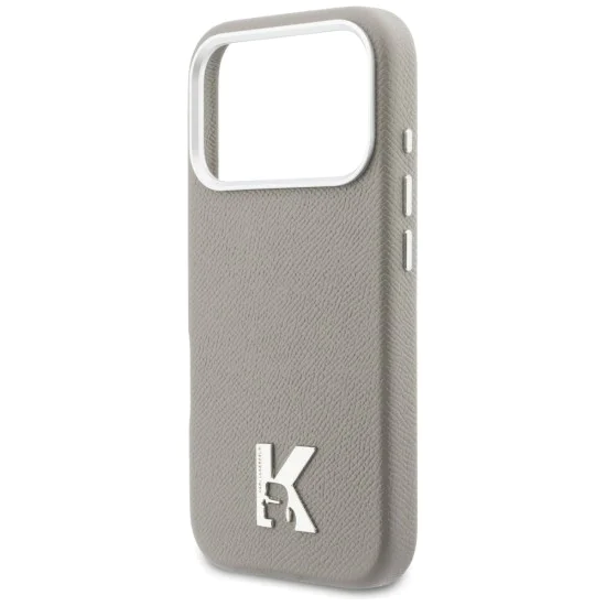 Калъф за iPhone 17 Pro - Hardcase Leather MagSafe с K Head Logo - Karl Lagerfeld - Сив