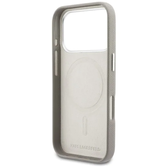 Калъф за iPhone 17 Pro - Hardcase Leather MagSafe с K Head Logo - Karl Lagerfeld - Сив