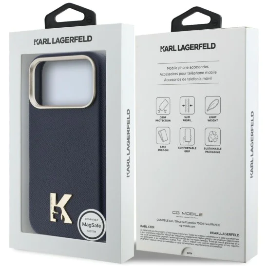 Калъф за iPhone 17 Pro - Hardcase Leather MagSafe с K Head Logo - Karl Lagerfeld - Син
