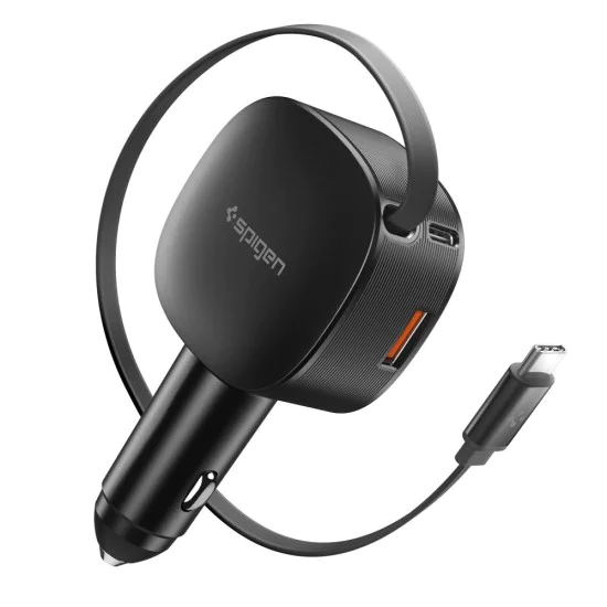 Зарядно за кола Spigen Essential EV603BT (ACP10515) - 3в1, вграден разтегателен кабел, 60W - Черно