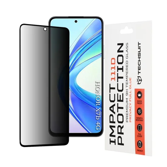 Протектор за Honor X7b / X7b 5G / 90 SMART - 111D Privacy Full Glue - Черен