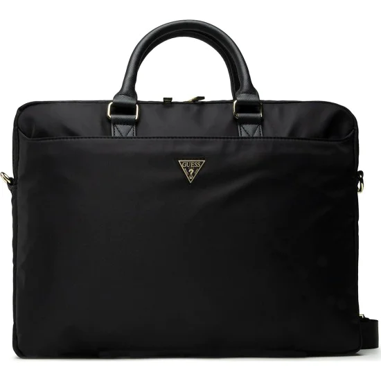 Чанта за лаптоп 16 Guess Computer Bag Nylon Triangle Logo - с презрамка - Черна