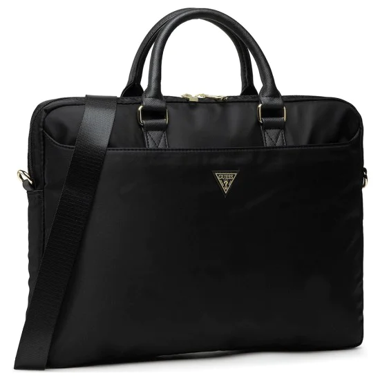 Чанта за лаптоп 16 Guess Computer Bag Nylon Triangle Logo - с презрамка - Черна