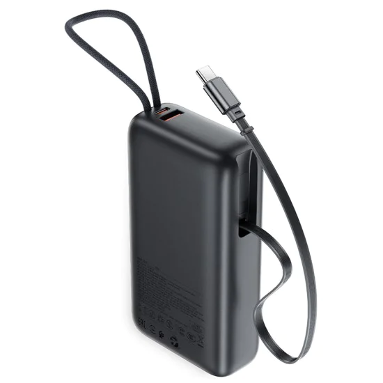 Външна батерия Acefast (M34) - с телескопичен Type-C кабел, PD45W, 20000mAh - Сива