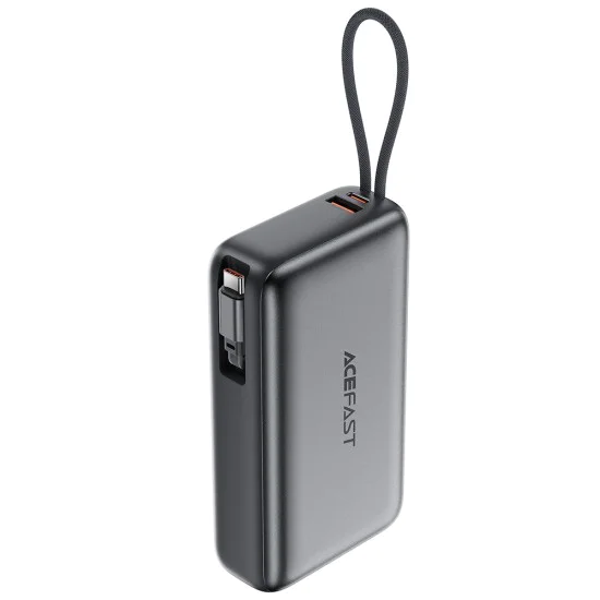 Външна батерия Acefast (M34) - с телескопичен Type-C кабел, PD45W, 20000mAh - Сива