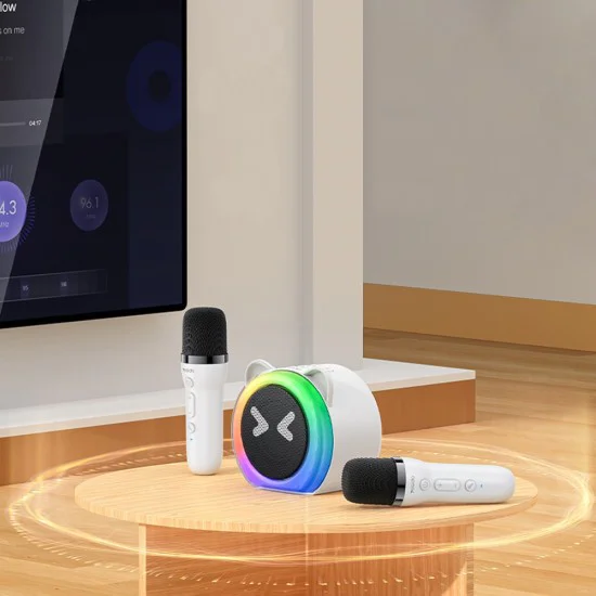Безжична караоке колонка Yesido YSW36 - с 2 микрофона 300mAh, Bluetooth 5.3, TF Card, USB, AUX, 1200mAh, 5W - Бяла