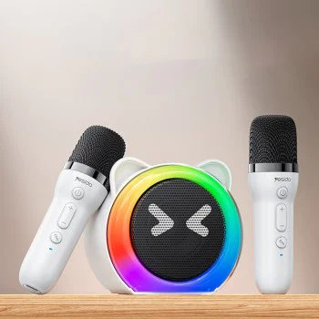 Безжична караоке колонка Yesido YSW36 - с 2 микрофона 300mAh, Bluetooth 5.3, TF Card, USB, AUX, 1200mAh, 5W - Бяла