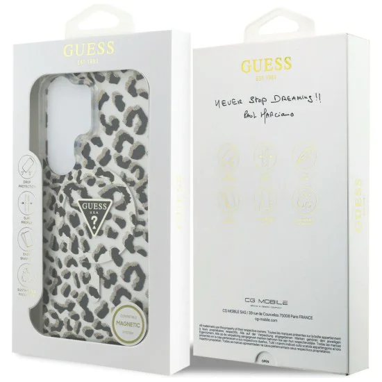 Калъф за Samsung Galaxy S26 Ultra - IML Leopard Print Triangle MagSafe - Guess - Черен