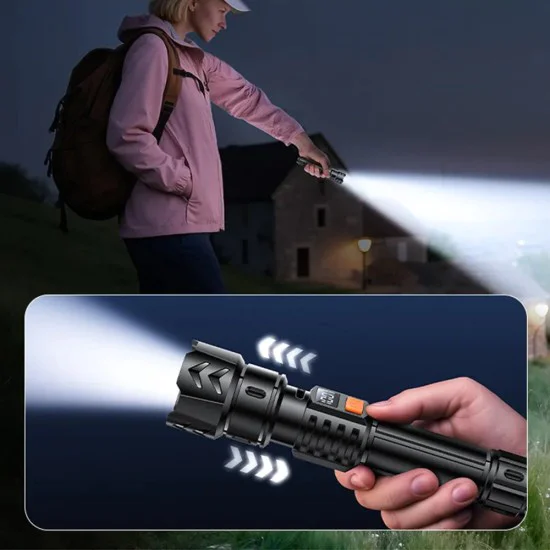 Фенер Yesido TC10 - Telescopic Zoom, White Laser LED, 5 режима, презареждаем, Digital Display, 4W, 800mAh - Черен