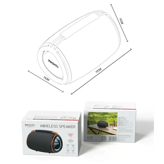 Безжична колонка Yesido YSW39 - Bluetooth 5.3, RGB Lighting, TWS, TF Card, USB, AUX, 1200mAh, 20W - Черна