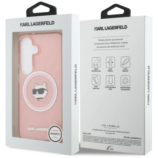 Калъф за Samsung Galaxy S26 - IML Choupette Head on KL Repeated Logo MagSafe - Karl Lagerfeld - Розов