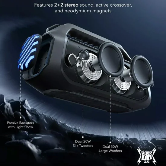 Безжична колонка Anker SoundCore Boom 2 Plus (A3134011) - Bluetooth 5.3, 140W, BassUp 2.0, IPX7, RGB - Черна
