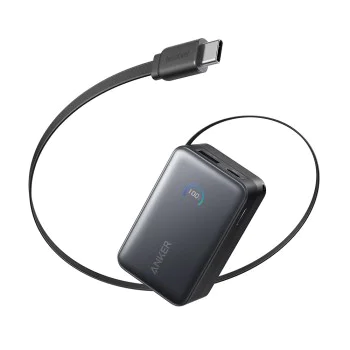 Външна батерия Anker Nano (A1638H11) - вграден Type-C кабел, 10000mAh, 45W, LED дисплей - Черна