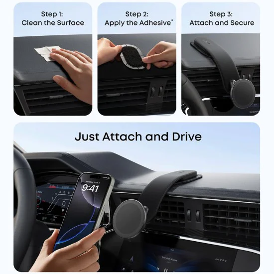 Стойка за кола Anker Nano Magnetic (A9110H11) - за табло/екран, 3M залепване, 360°, универсална - Черна