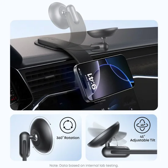 Стойка за кола Anker Nano Magnetic (A9110H11) - за табло/екран, 3M залепване, 360°, универсална - Черна