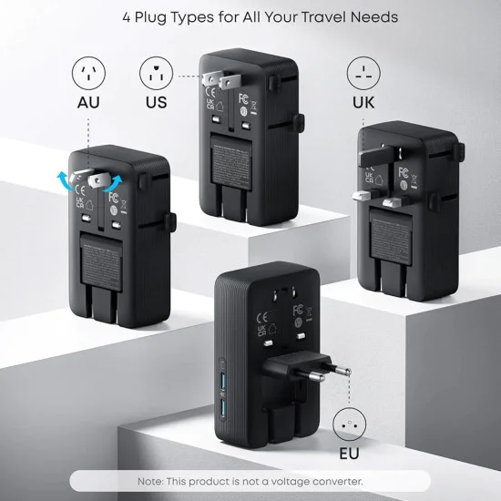 Универсален преходник за пътуване Anker Nano 5in1 (A9215H11) - за EU, UK, US, AU, 2x USB-C, 2x USB-A, 20W - Бял