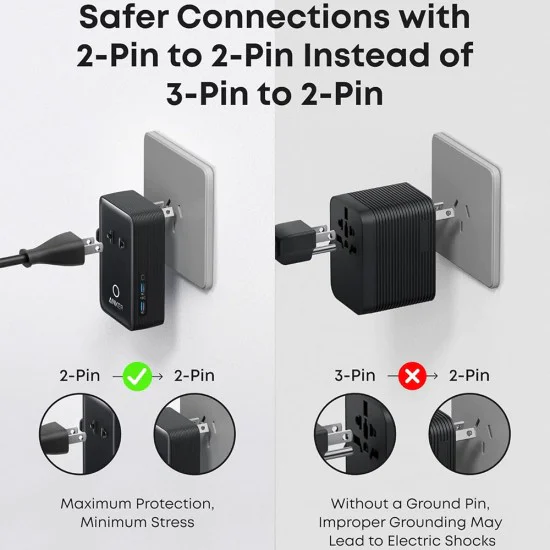 Универсален преходник за пътуване Anker Nano 5in1 (A9215H11) - за EU, UK, US, AU, 2x USB-C, 2x USB-A, 20W - Бял