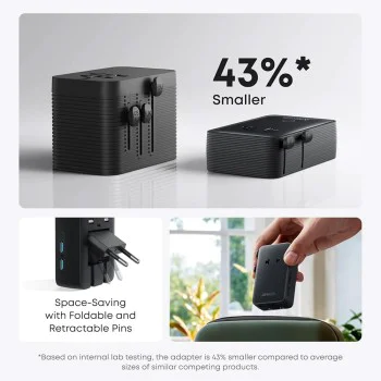 Универсален преходник за пътуване Anker Nano 5in1 (A9215H11) - за EU, UK, US, AU, 2x USB-C, 2x USB-A, 20W - Бял